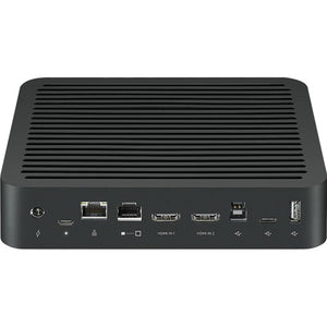 Rally Table Hub - front port panel showing power, USB-C, RJ45, HDMI and USB-A connections