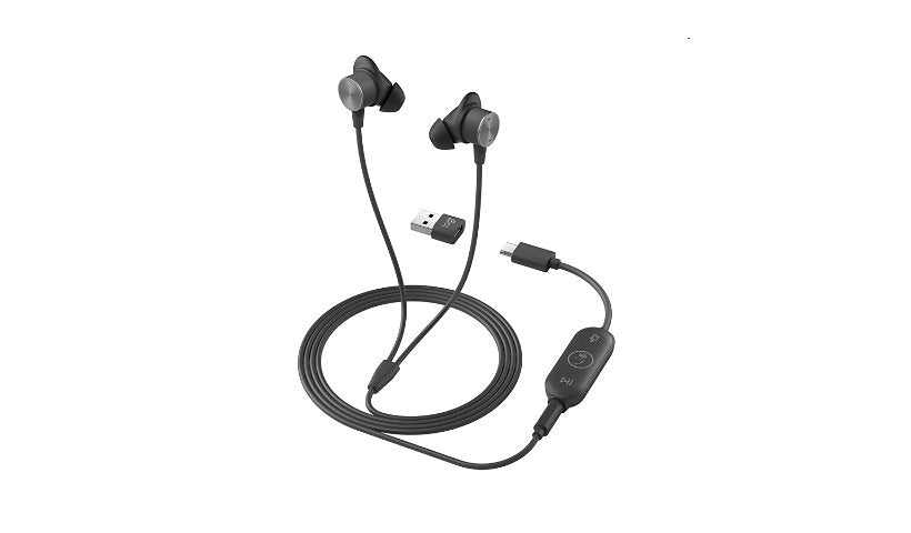 Logi Zone Wired Earbuds Teams - full kit with USB-A and USB-C connectors
