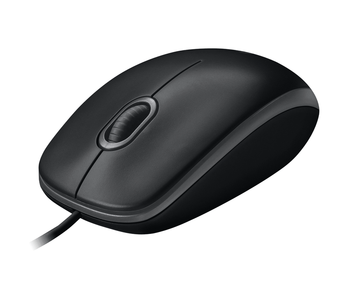 Logitech B100 Optical USB Mouse, black, alternate angle