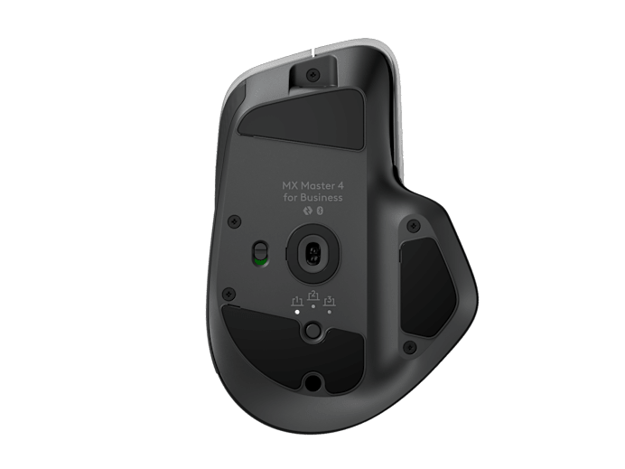 MX Master 4 for Business - Graphite - bottom view showing USB-C charging port and Bolt switch