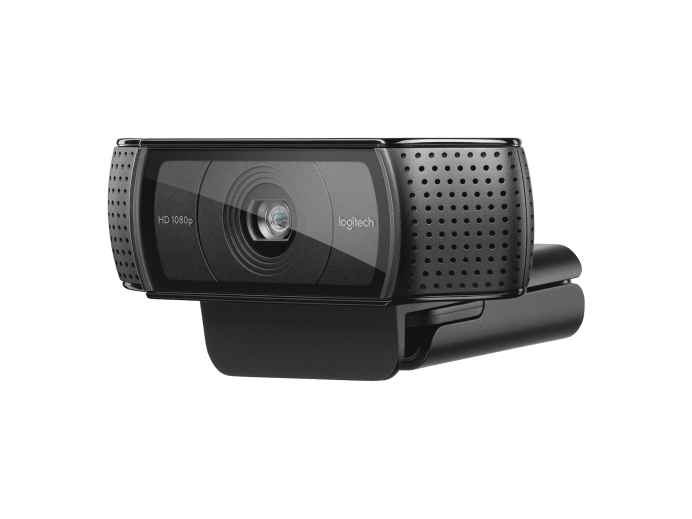 Logitech C920e webcam with mounting clip and cable