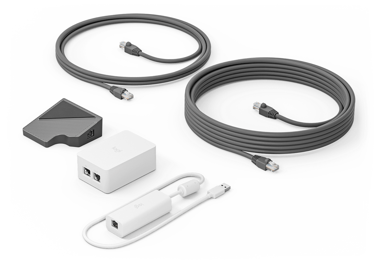 Cat5e Kit for Logitech Tap - full kit contents showing RJ45 connector ends
