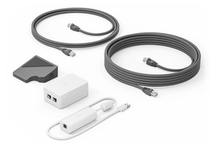 Cat5e Kit for Logitech Tap - full kit contents showing RJ45 connector ends