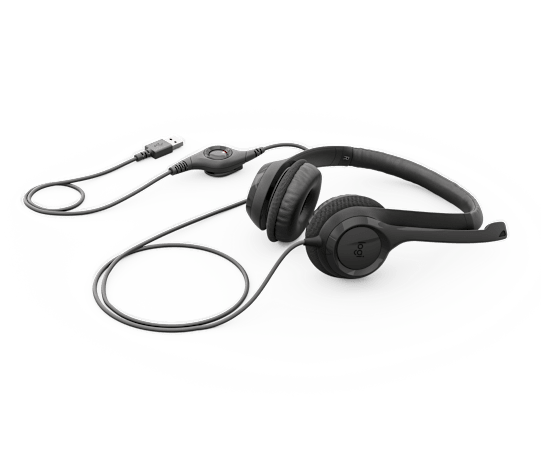 Logitech H390 headset - top view showing USB-A cable connector