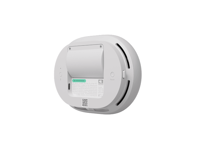 Logitech Spot sensor back cover removed showing battery and connector compartment
