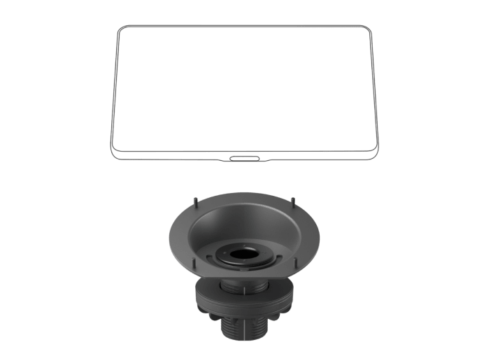 Logitech Tap Riser Mount with Tap device outline - mounted view