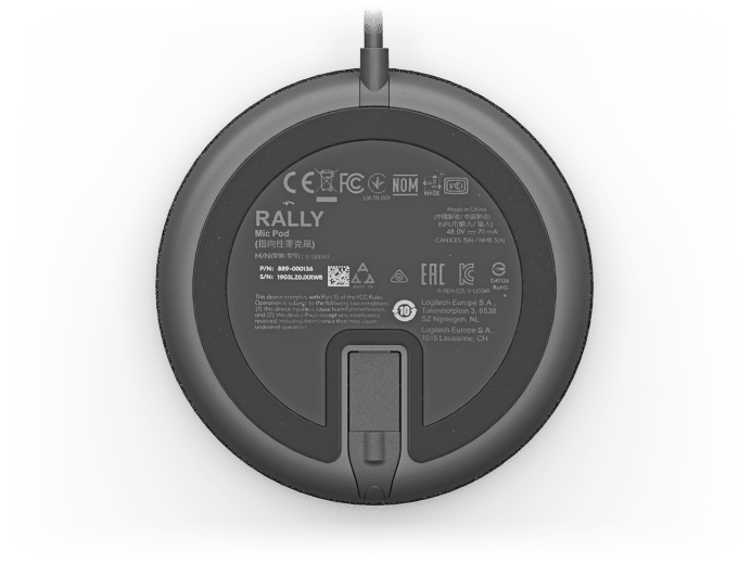 Rally Mic Pod Graphite/Black - bottom view showing cable connector port