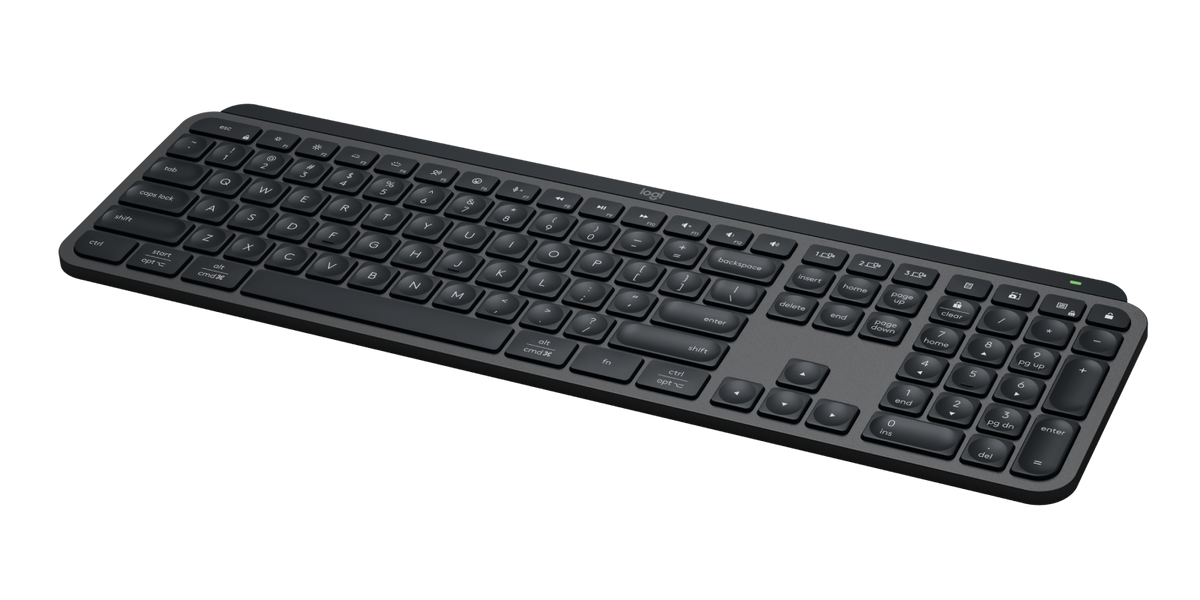 MX Keys for Business Graphite - side profile with USB-C port