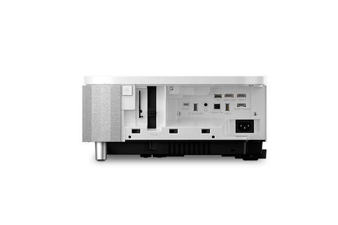 Epson EpiqVision Ultra LS800 - side panel opened showing ports and connections