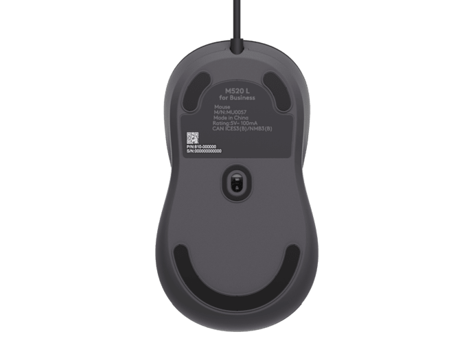 Logitech M520 for Business Graphite mouse underside showing USB-C connector