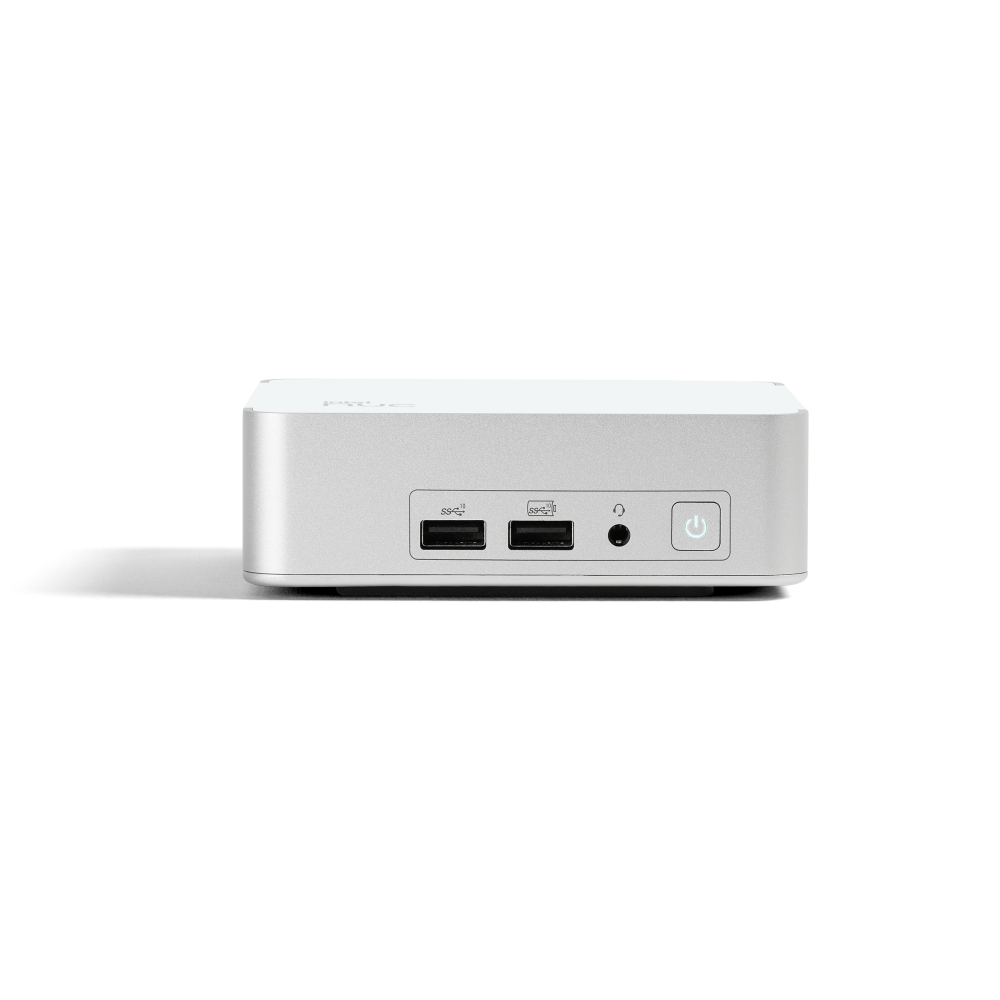PC with MS Teams Rooms (ASUS Intel NUC mini PC) - front I/O panel with USB-A ports, headphone jack, and power button