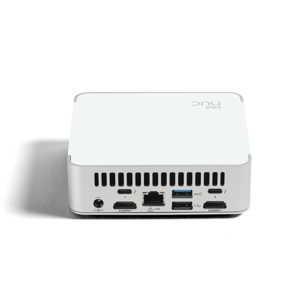 PC with MS Teams Rooms (ASUS Intel NUC mini PC) - rear I/O ports panel (power, Thunderbolt/USB-C, HDMI, 2.5G Ethernet, USB-A)