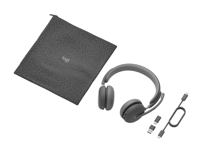Zone Wireless 2 UC Graphite - package contents showing USB-C receiver, USB-A adapter, and charging cable connectors