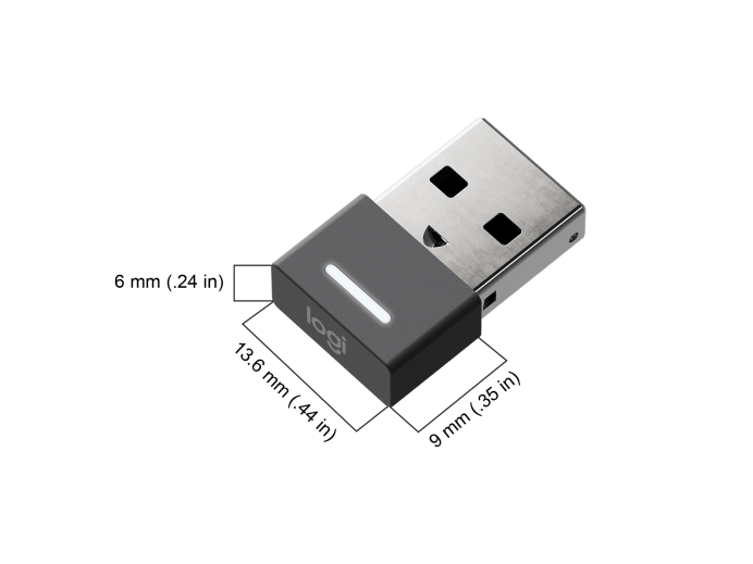 Logitech Zone Wireless USB receiver dongle showing USB connector